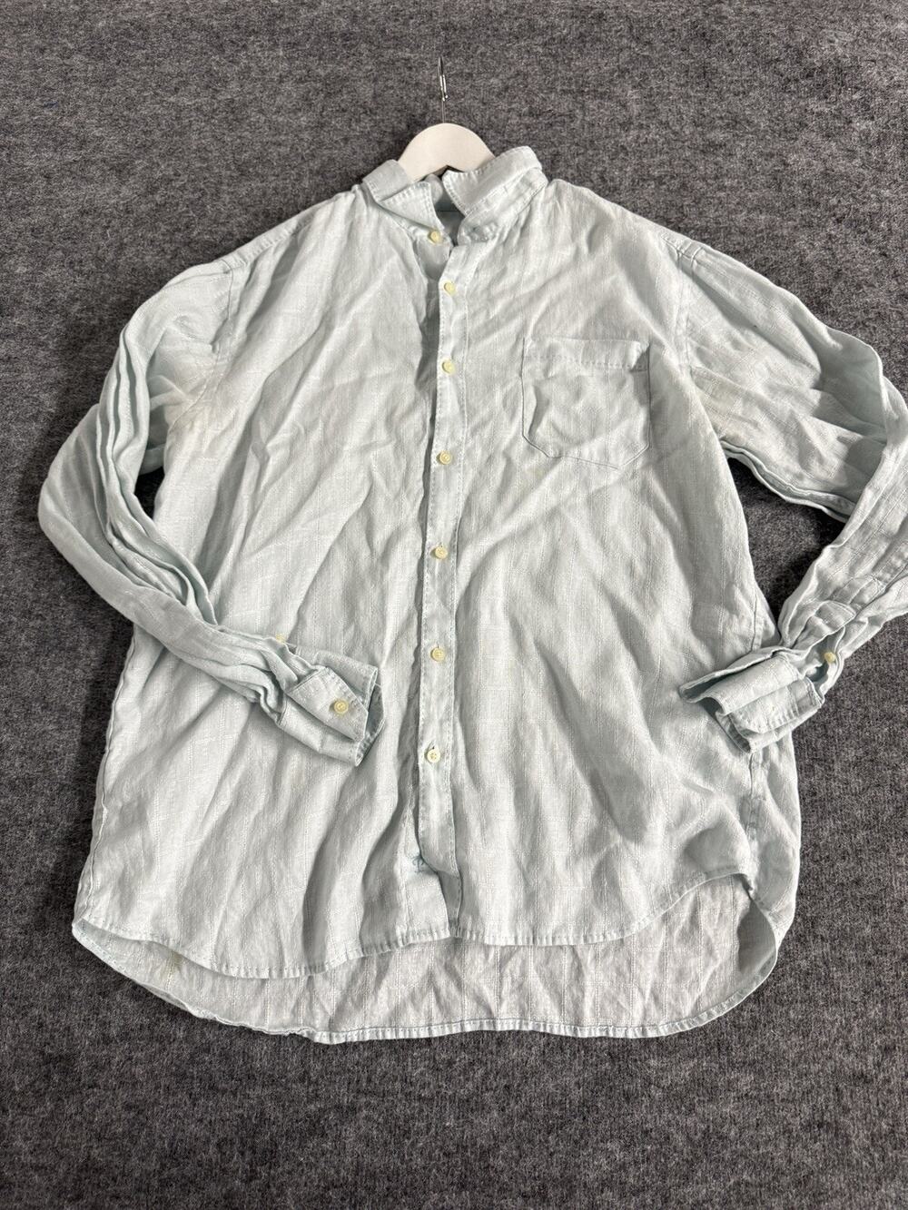Tommy Bahama Shirt Mens Large Linen Blue Casual Solid Long Sleeve A6